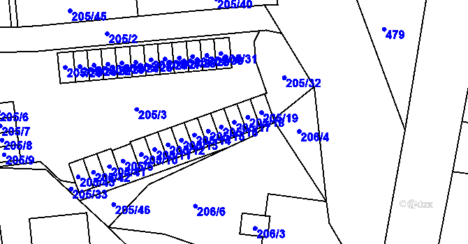 Parcela st. 205/17 v KÚ Ruprechtice, Katastrální mapa