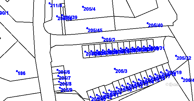 Parcela st. 205/22 v KÚ Ruprechtice, Katastrální mapa