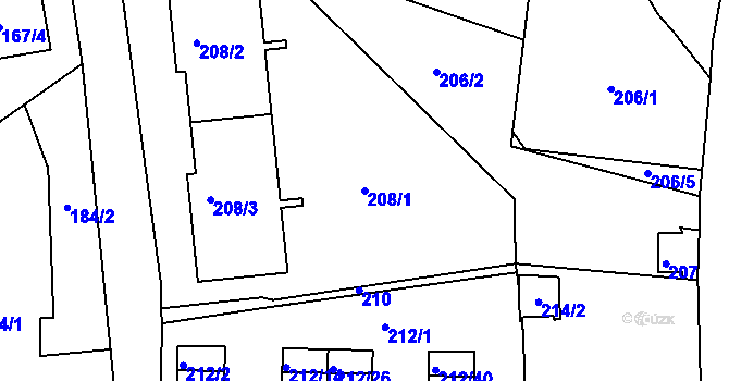 Parcela st. 208/1 v KÚ Ruprechtice, Katastrální mapa