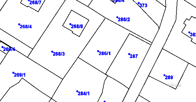 Parcela st. 286/1 v KÚ Ruprechtice, Katastrální mapa
