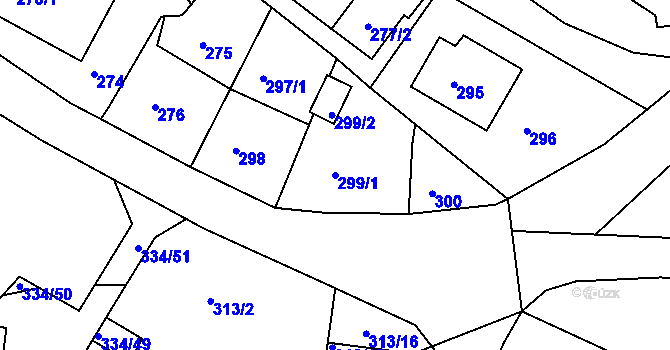 Parcela st. 299/1 v KÚ Ruprechtice, Katastrální mapa