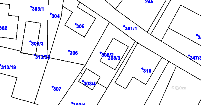 Parcela st. 308/2 v KÚ Ruprechtice, Katastrální mapa