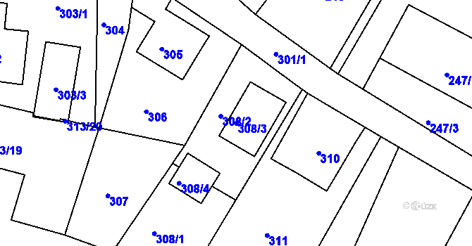 Parcela st. 308/3 v KÚ Ruprechtice, Katastrální mapa