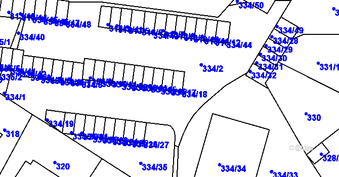 Parcela st. 334/17 v KÚ Ruprechtice, Katastrální mapa