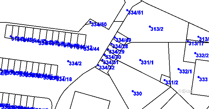 Parcela st. 334/30 v KÚ Ruprechtice, Katastrální mapa
