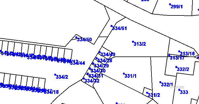 Parcela st. 334/49 v KÚ Ruprechtice, Katastrální mapa