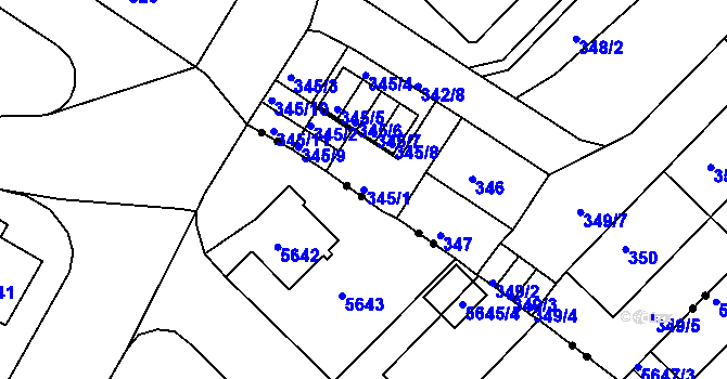 Parcela st. 345/1 v KÚ Ruprechtice, Katastrální mapa