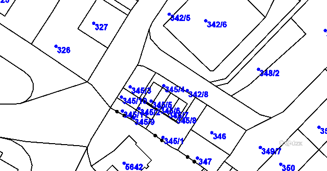 Parcela st. 345/4 v KÚ Ruprechtice, Katastrální mapa