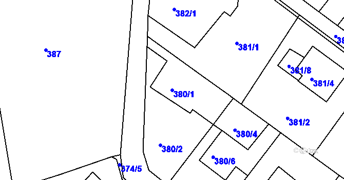 Parcela st. 380/1 v KÚ Ruprechtice, Katastrální mapa