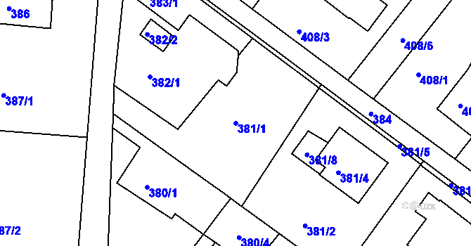 Parcela st. 381/1 v KÚ Ruprechtice, Katastrální mapa