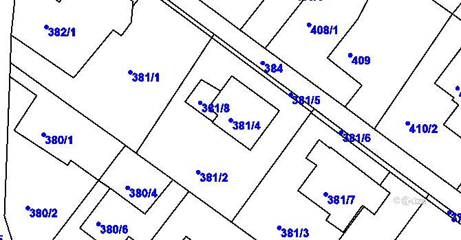 Parcela st. 381/4 v KÚ Ruprechtice, Katastrální mapa