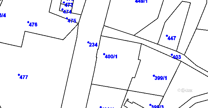 Parcela st. 400/1 v KÚ Ruprechtice, Katastrální mapa