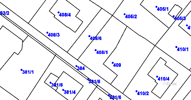 Parcela st. 408/1 v KÚ Ruprechtice, Katastrální mapa
