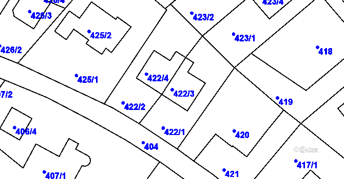 Parcela st. 422/3 v KÚ Ruprechtice, Katastrální mapa