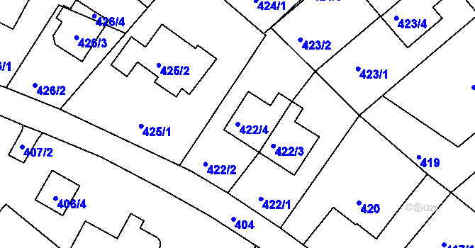 Parcela st. 422/4 v KÚ Ruprechtice, Katastrální mapa