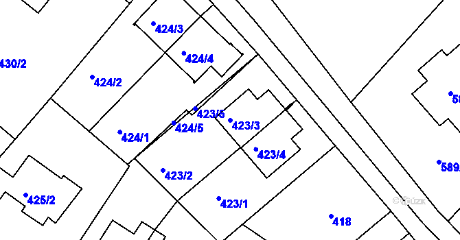 Parcela st. 423/3 v KÚ Ruprechtice, Katastrální mapa