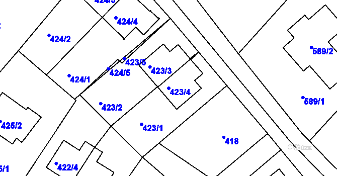 Parcela st. 423/4 v KÚ Ruprechtice, Katastrální mapa