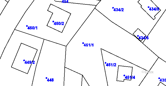 Parcela st. 451/1 v KÚ Ruprechtice, Katastrální mapa
