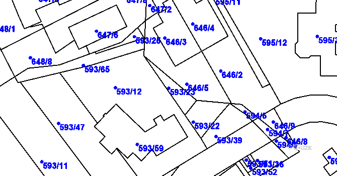 Parcela st. 593/23 v KÚ Ruprechtice, Katastrální mapa