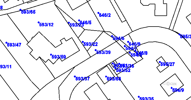 Parcela st. 593/39 v KÚ Ruprechtice, Katastrální mapa