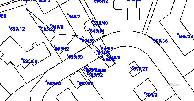 Parcela st. 594/7 v KÚ Ruprechtice, Katastrální mapa