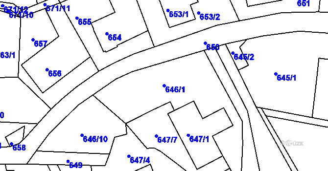 Parcela st. 646/1 v KÚ Ruprechtice, Katastrální mapa