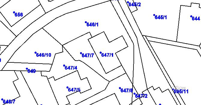 Parcela st. 647/1 v KÚ Ruprechtice, Katastrální mapa
