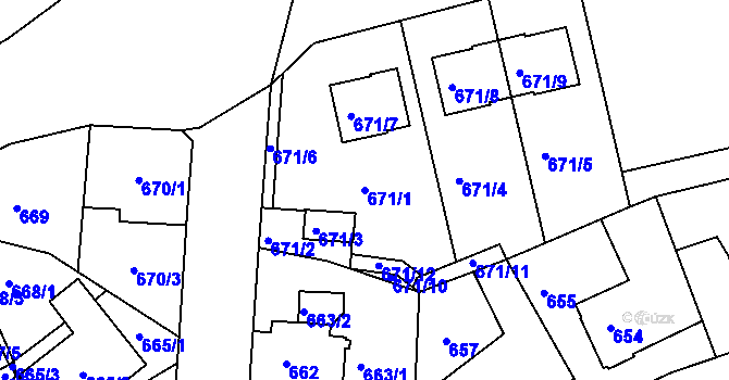 Parcela st. 671/1 v KÚ Ruprechtice, Katastrální mapa