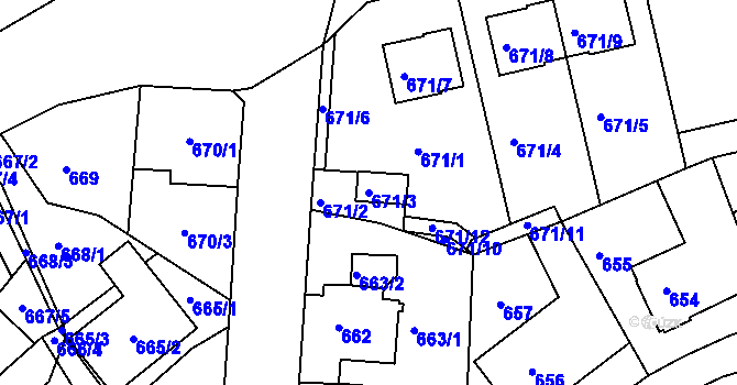 Parcela st. 671/3 v KÚ Ruprechtice, Katastrální mapa