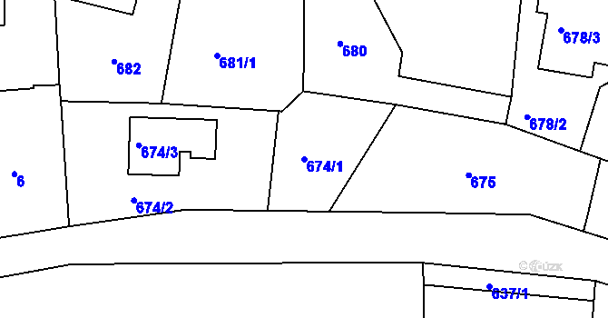 Parcela st. 674/1 v KÚ Ruprechtice, Katastrální mapa