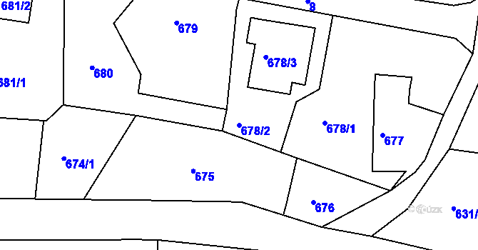 Parcela st. 678/2 v KÚ Ruprechtice, Katastrální mapa
