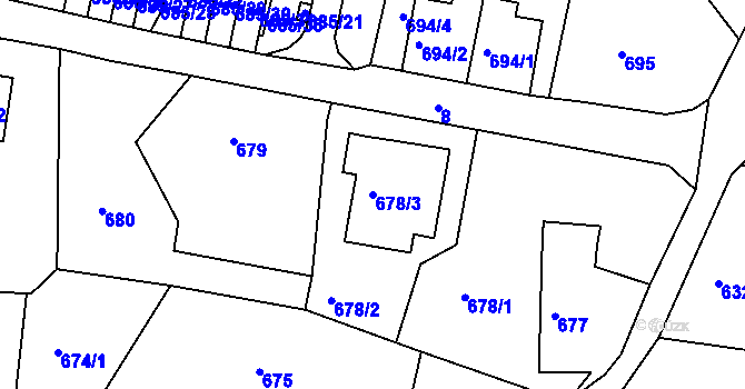 Parcela st. 678/3 v KÚ Ruprechtice, Katastrální mapa