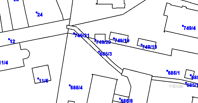 Parcela st. 685/3 v KÚ Ruprechtice, Katastrální mapa