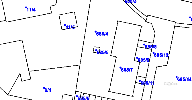 Parcela st. 685/5 v KÚ Ruprechtice, Katastrální mapa