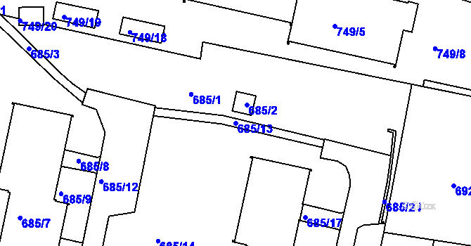 Parcela st. 685/13 v KÚ Ruprechtice, Katastrální mapa