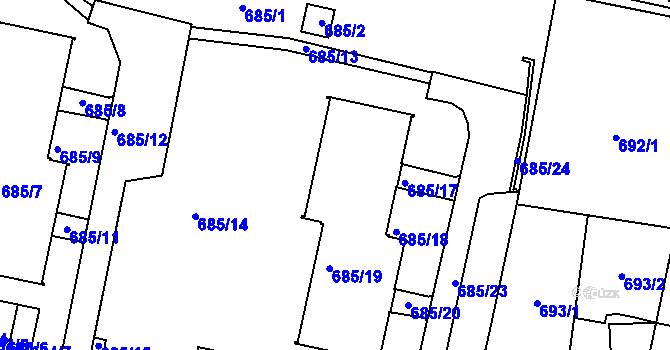 Parcela st. 685/16 v KÚ Ruprechtice, Katastrální mapa