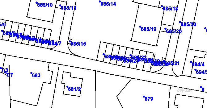Parcela st. 685/25 v KÚ Ruprechtice, Katastrální mapa