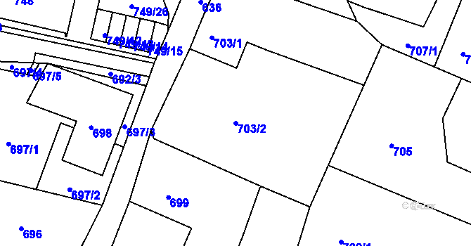 Parcela st. 703/2 v KÚ Ruprechtice, Katastrální mapa
