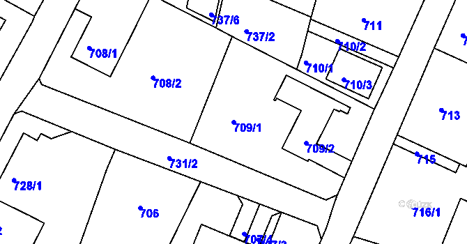 Parcela st. 709/1 v KÚ Ruprechtice, Katastrální mapa