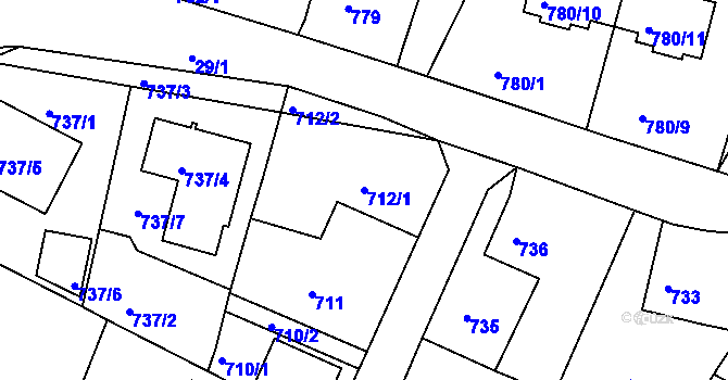 Parcela st. 712/1 v KÚ Ruprechtice, Katastrální mapa