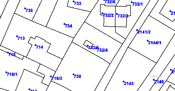 Parcela st. 732/5 v KÚ Ruprechtice, Katastrální mapa