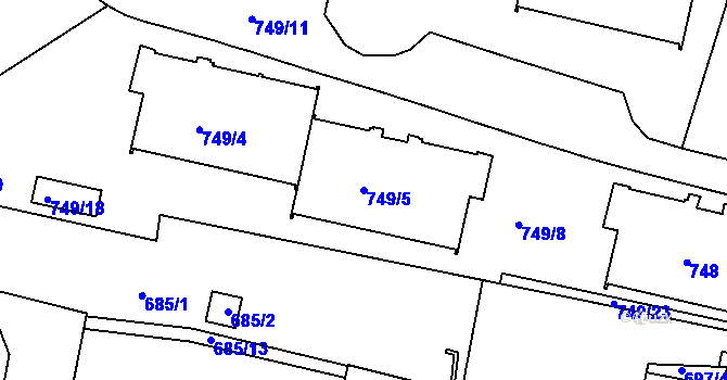 Parcela st. 749/5 v KÚ Ruprechtice, Katastrální mapa