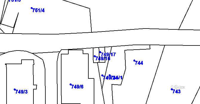 Parcela st. 749/17 v KÚ Ruprechtice, Katastrální mapa