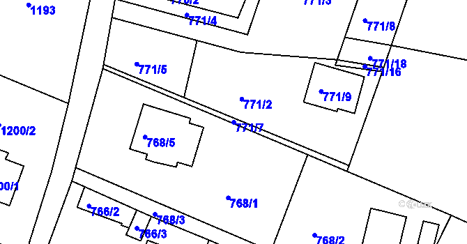 Parcela st. 771/7 v KÚ Ruprechtice, Katastrální mapa