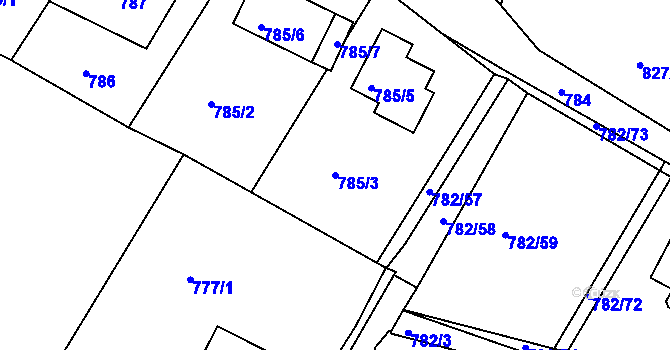 Parcela st. 785/3 v KÚ Ruprechtice, Katastrální mapa