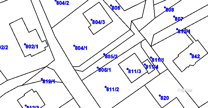 Parcela st. 805/2 v KÚ Ruprechtice, Katastrální mapa