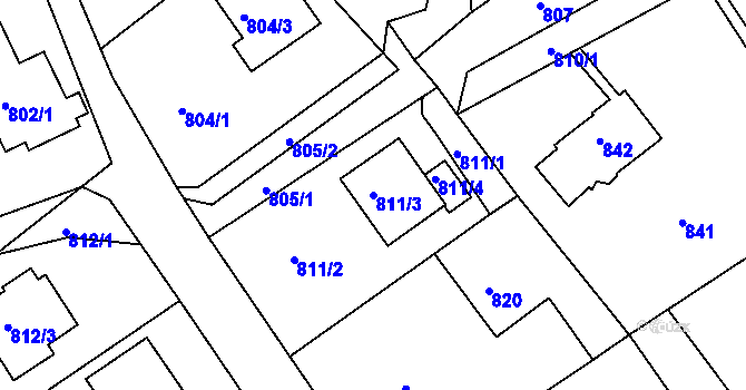 Parcela st. 811/3 v KÚ Ruprechtice, Katastrální mapa