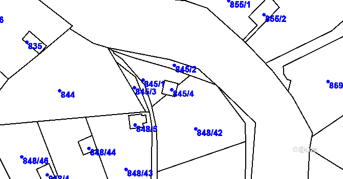 Parcela st. 845/4 v KÚ Ruprechtice, Katastrální mapa