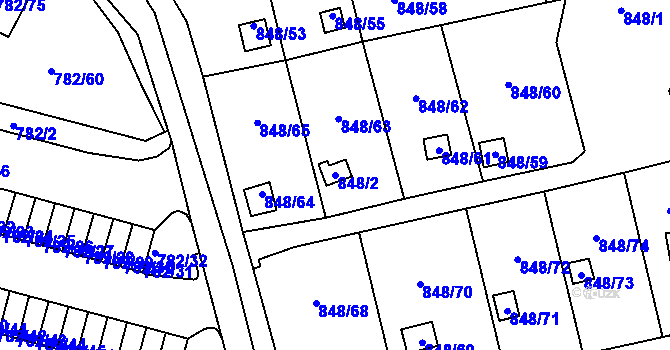Parcela st. 848/2 v KÚ Ruprechtice, Katastrální mapa