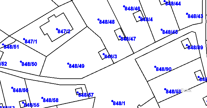Parcela st. 848/3 v KÚ Ruprechtice, Katastrální mapa